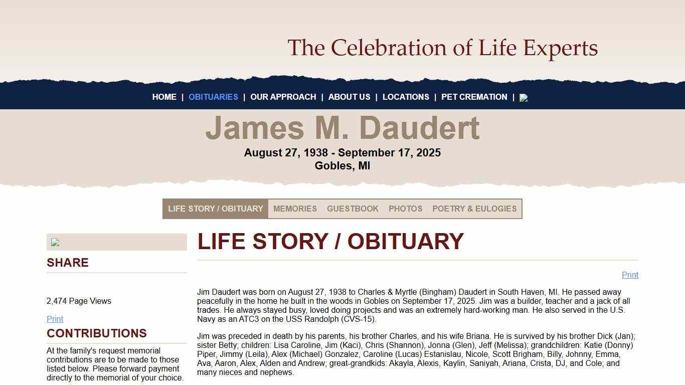 James M. Daudert Obituary & Funeral Gobles, MI Betzler Life Story Funeral Homes