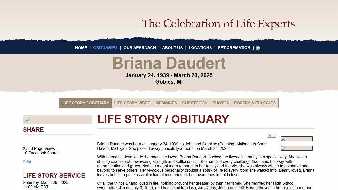 Briana Daudert Obituary & Funeral Gobles, MI Betzler Life Story Funeral Homes