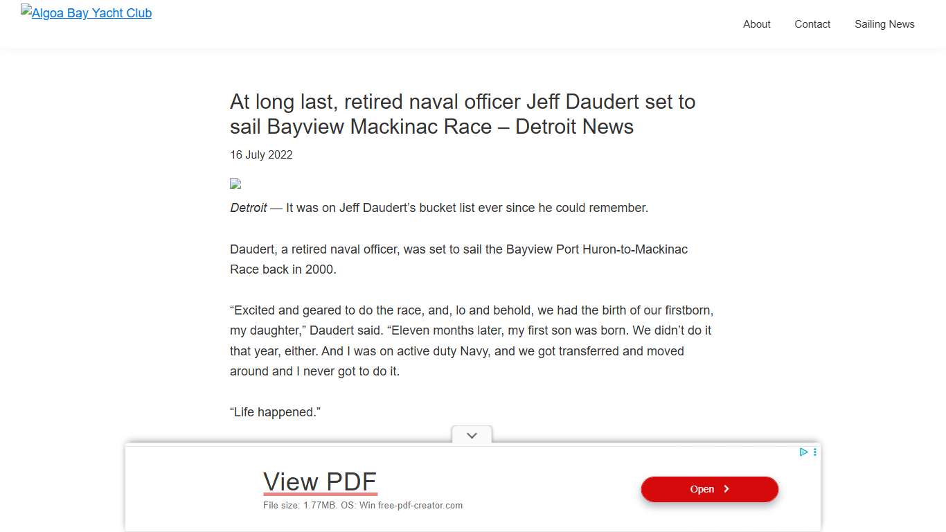 At long last, retired naval officer Jeff Daudert set to sail Bayview Mackinac Race – Detroit News